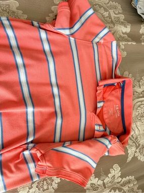Izod Coral Stripe Polo with Blue and White Accents